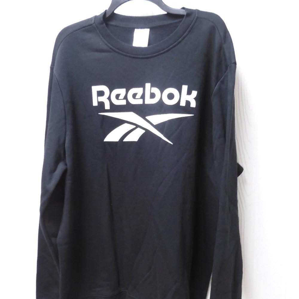 NWT Reebok Men's Sz 2XL Black Sweatshirt White Logo